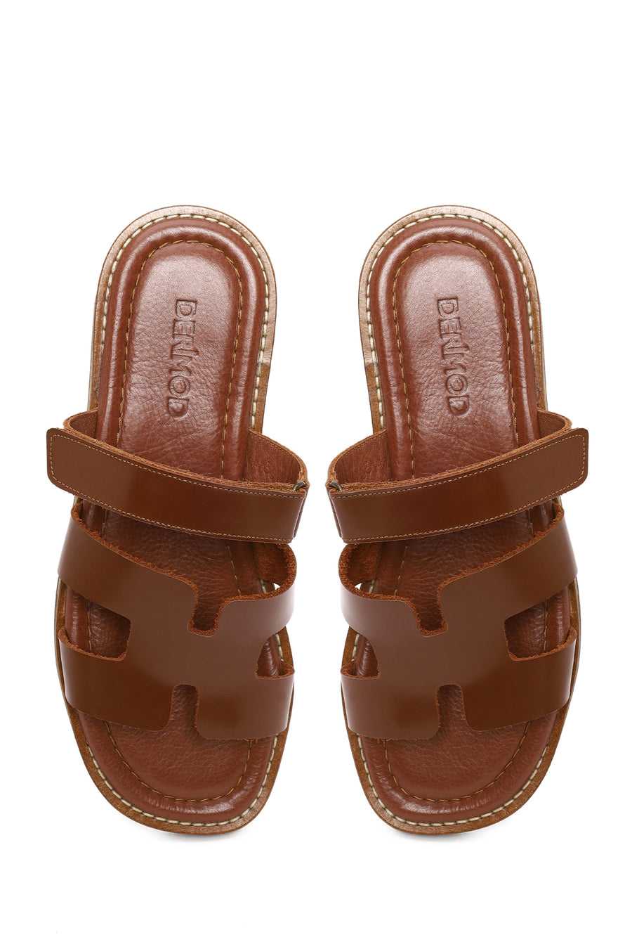 Woman Brown Strapped Leather Slipper