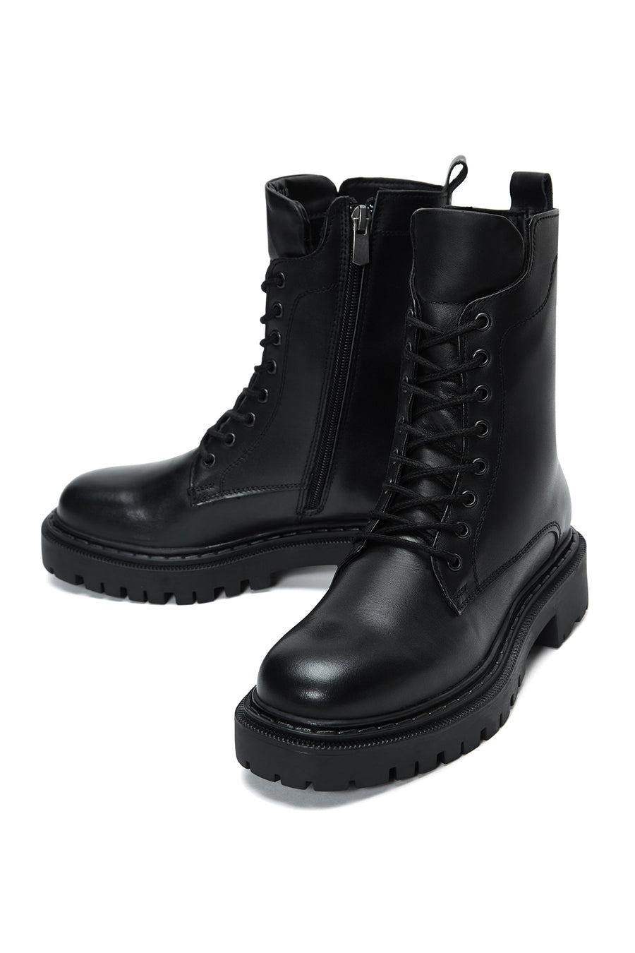 Women's Black Zippered Leather Boots