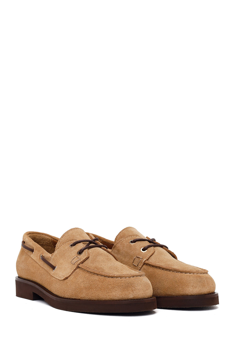 Woman Camel Lace-up Suede Casual Shoes