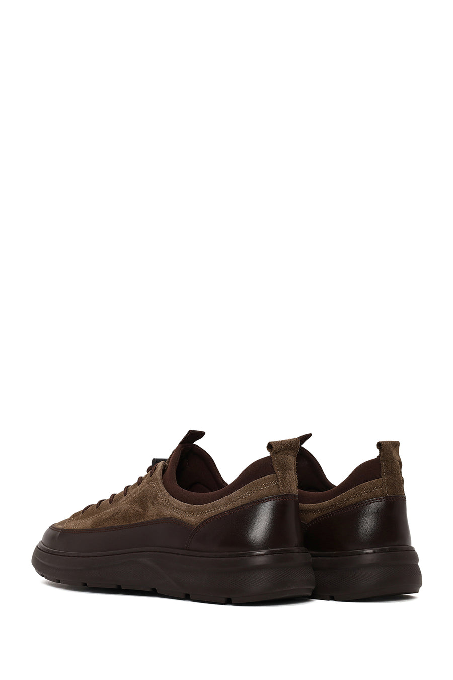 Erkek Vizon Bağcıklı Kalın Tabanlı Deri Sneaker