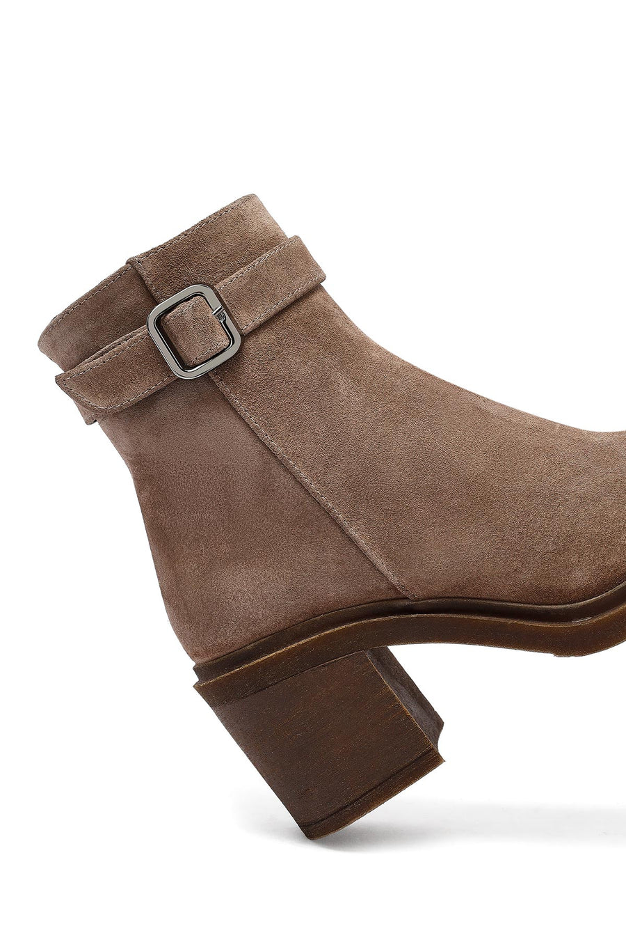 Woman Mink Suede Chunky Heel with Zipper Leather Boat