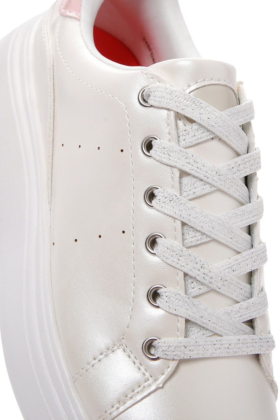 Women's White Lace-Up Thick Soled Sneaker