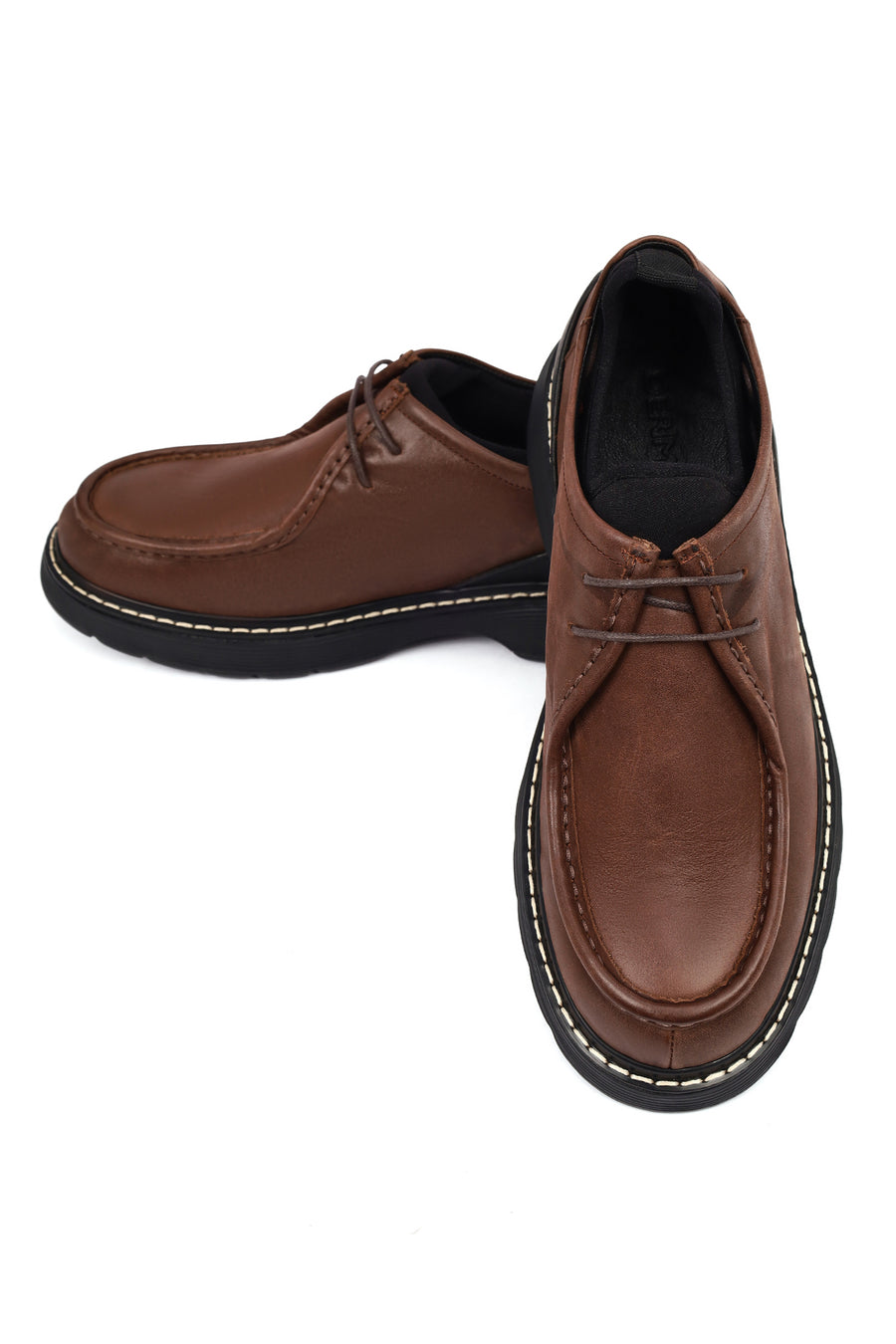 Men's Brown Lace-Up Thick Sole Leather Casual Shoes