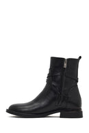 Woman Black Zip Closure Buckled Leather Boots | Derimod
