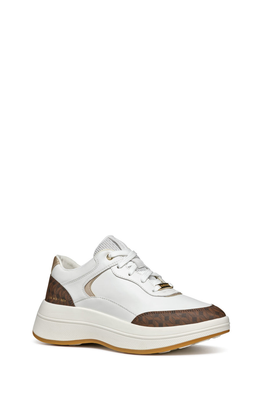 Geox Woman White Thick Sole Lace Up Leather Sneakers