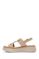 Women's Cream Ankle Buckle Thick Soled Leather Comfort Sandals | Derimod