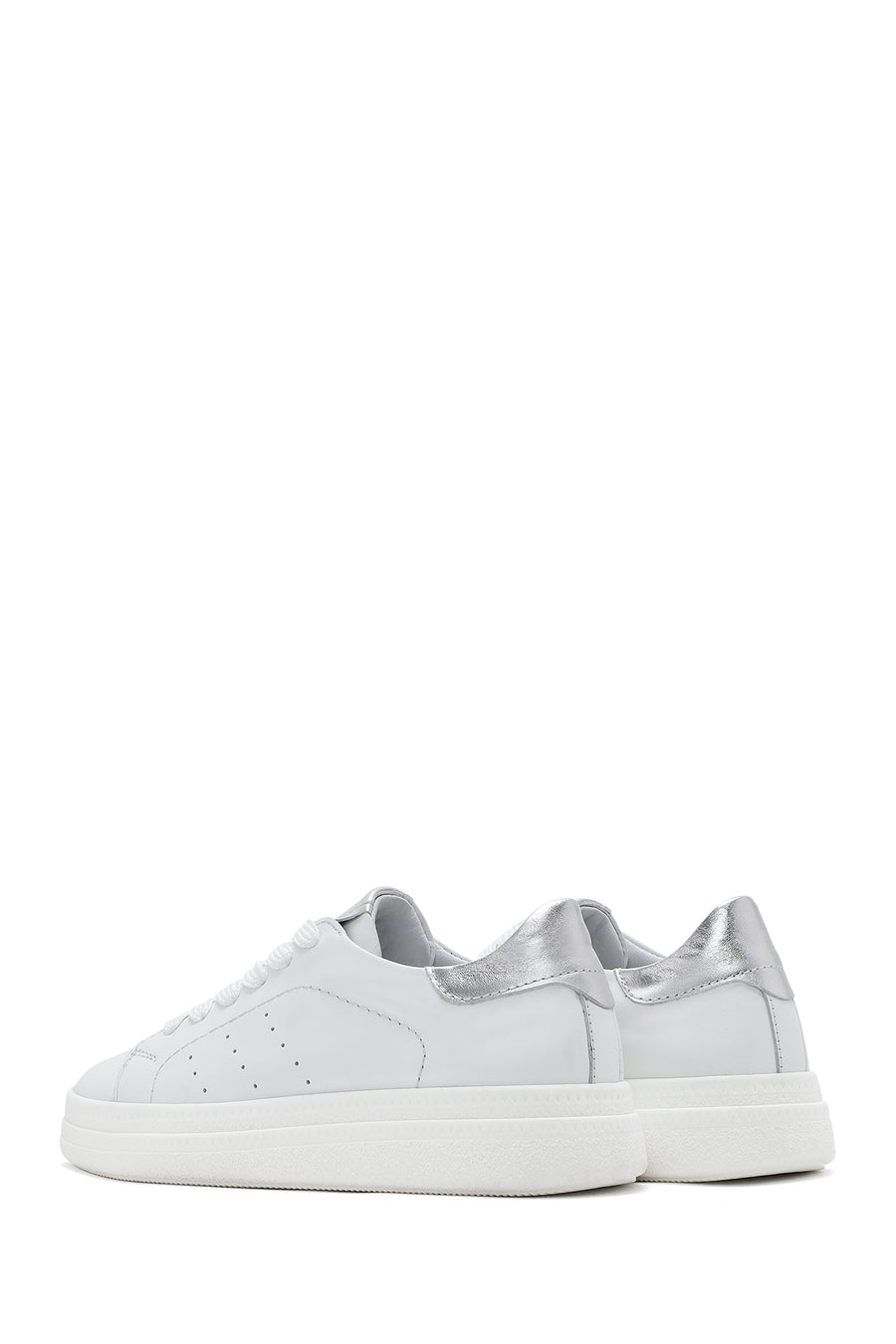 Kadın Beyaz Bağcıklı Deri Sneaker