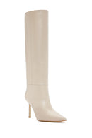 Women's Beige Thin Heeled Leather Boots | Derimod