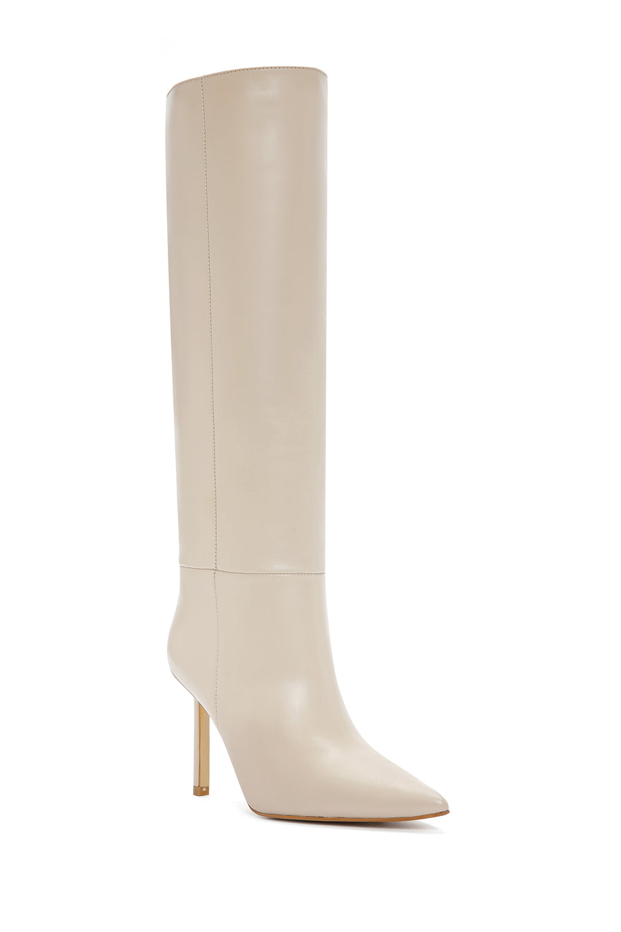 Women's Beige Thin Heeled Leather Boots