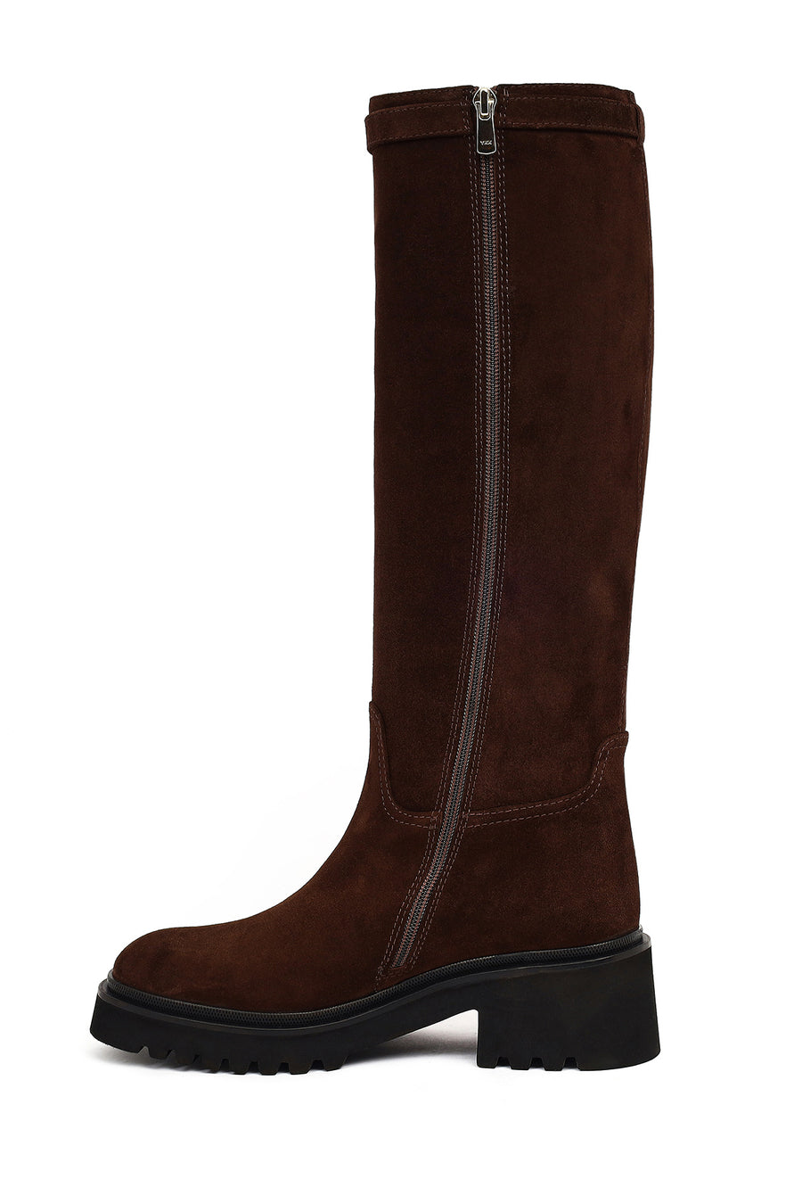 Women's Brown Zip-Up Chunky Sole Suede Leather Boots
