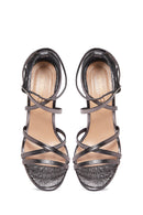 Women's Anthracite Leather Thin Heeled Sandals | Derimod