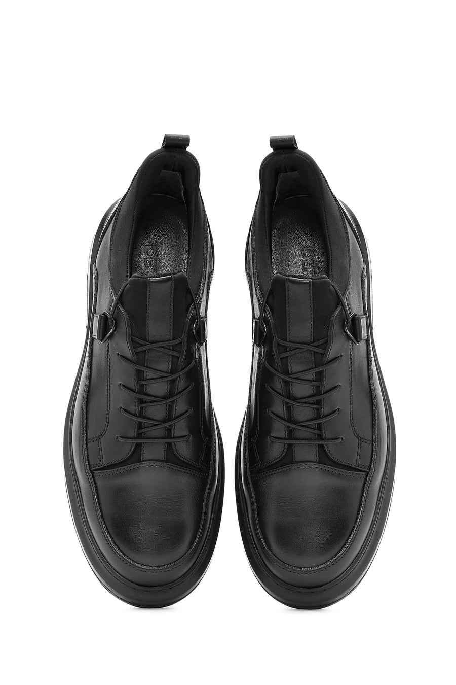 Erkek Siyah Bağcıklı Deri Sneaker