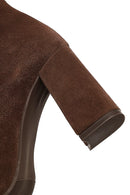 Woman Brown Zip Closure Chunky Heeled Suede Boots | Derimod