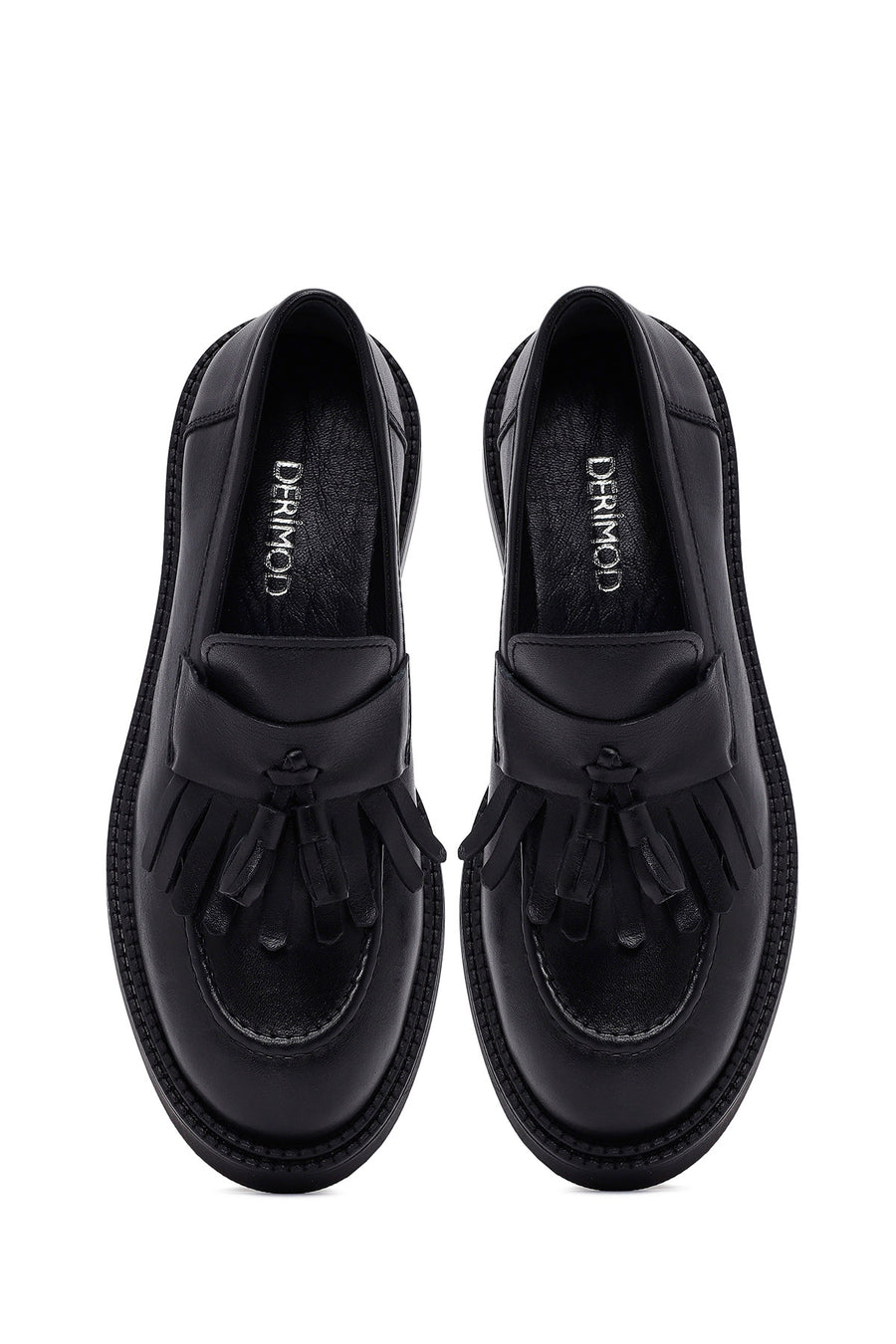 Woman Black Tasselled Leather Masculine Loafer