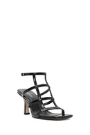 Women's Black Ankle Buckle Thin Heel Patent Leather Sandals | Derimod