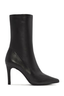 Women's Black Zippered Thin Heeled Leather Boots | Derimod