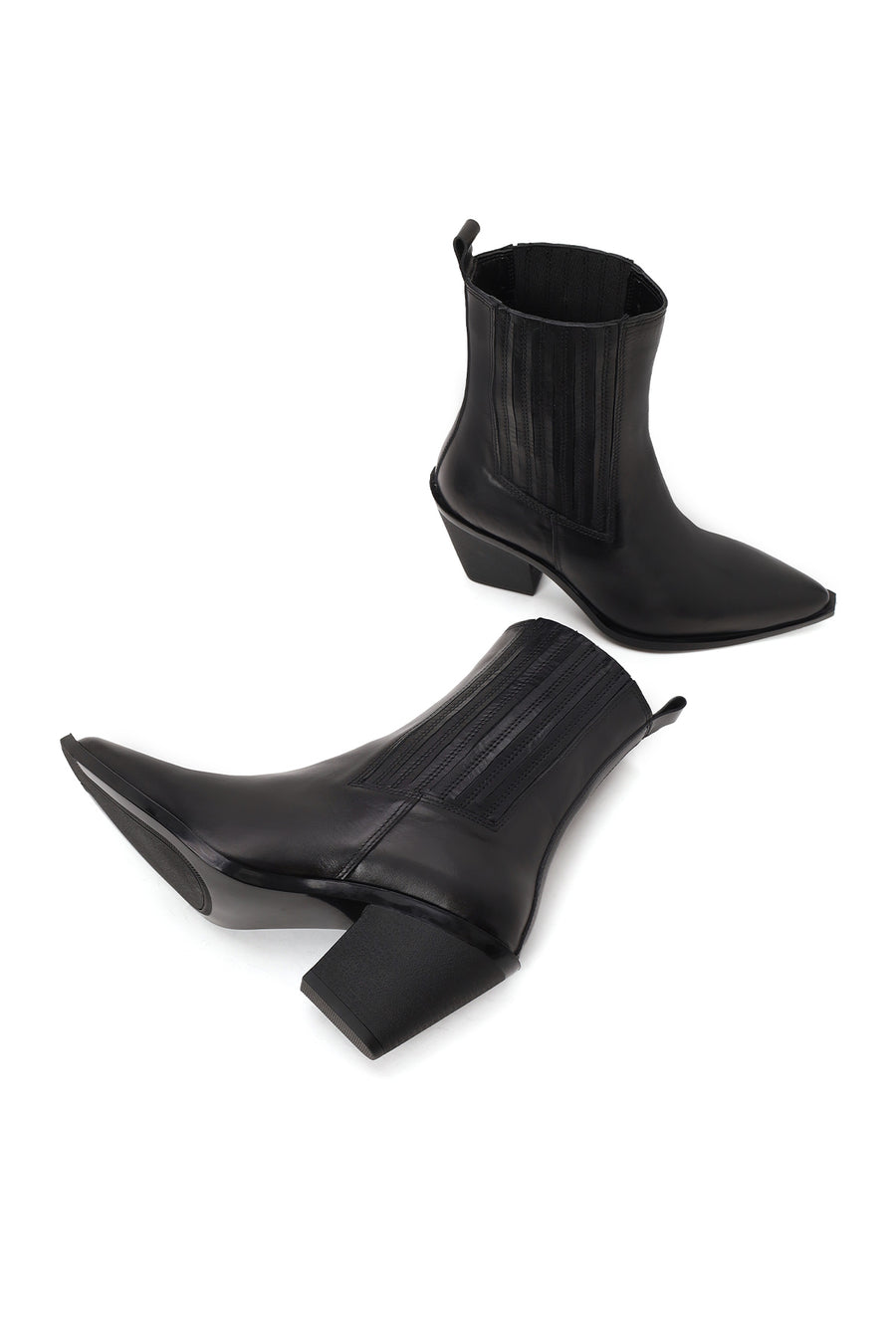 Woman Black Chunky-Heel Leather Cowboy Boots