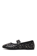 Women's Black Buckled Stoned Leather Ballerinas | Derimod
