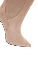 Women's Beige Suede Leather Heeled Boots | Derimod
