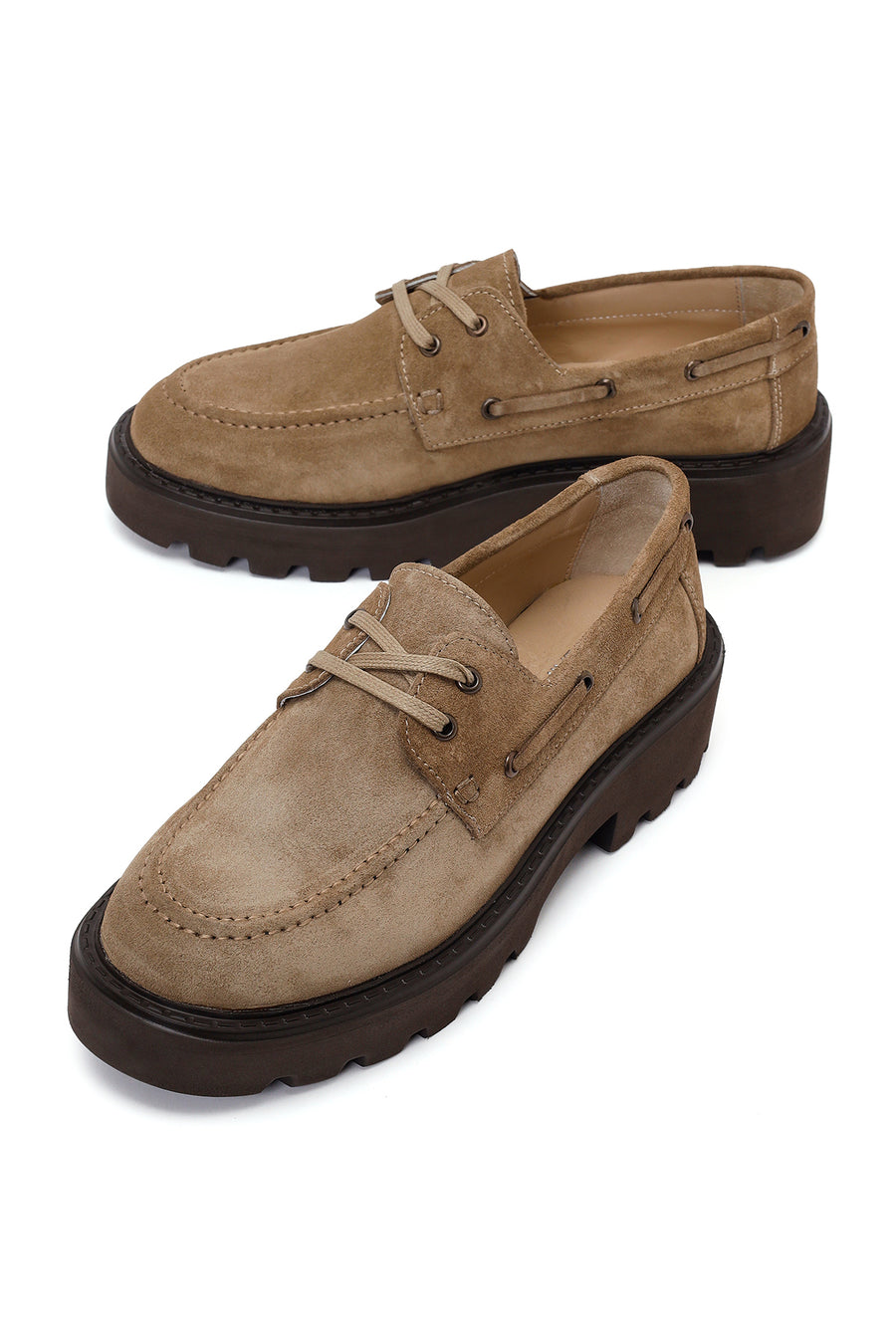Woman Walnut Lace-Up Thick-Soled Suede Casual Shoes