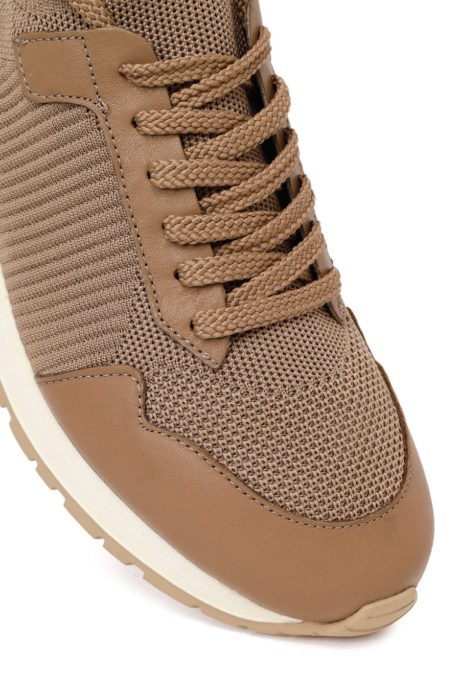 Erkek Vizon Bağcıklı Kumaş Sneaker