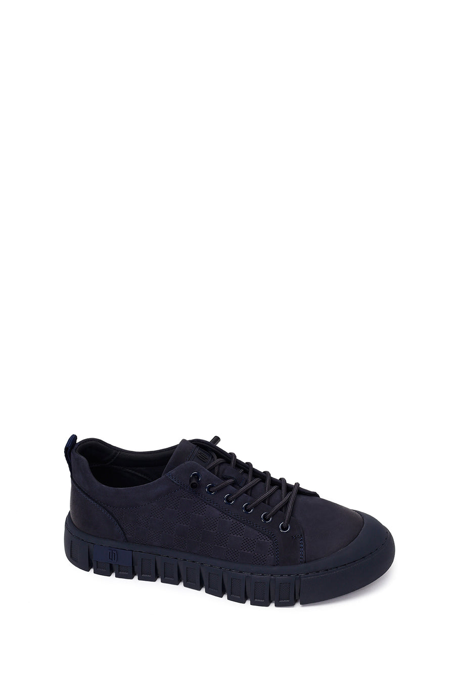Male Navy Blue Lace-Up Thick-Soled Nubuck Leather Sneaker