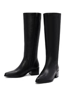 Woman Black Zip Closure Chunky Heeled Leather Boots | Derimod