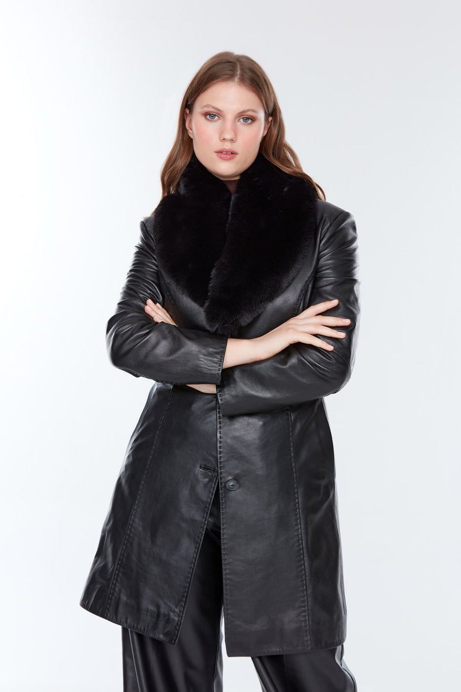Christina Women's Black Plus Size Leather Coat