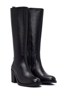 Woman Black Zip Closure Chunky Heeled Leather Boots | Derimod