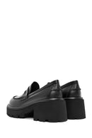 Women's Black Thick Heeled Leather Masculine Loafer | Derimod