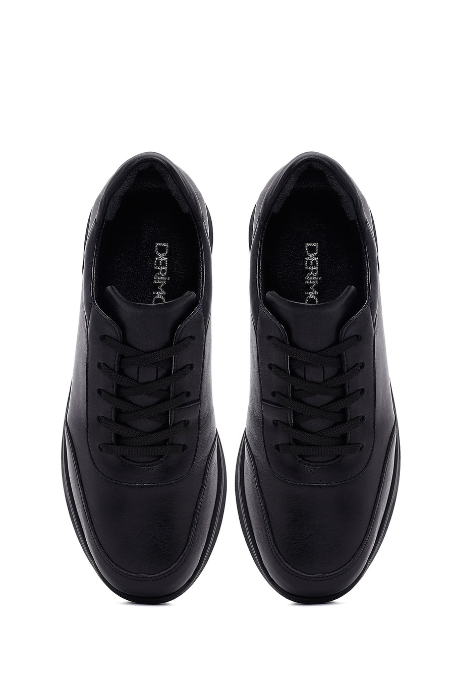 Kadın Siyah Bağcıklı Kalın Tabanlı Deri Sneaker