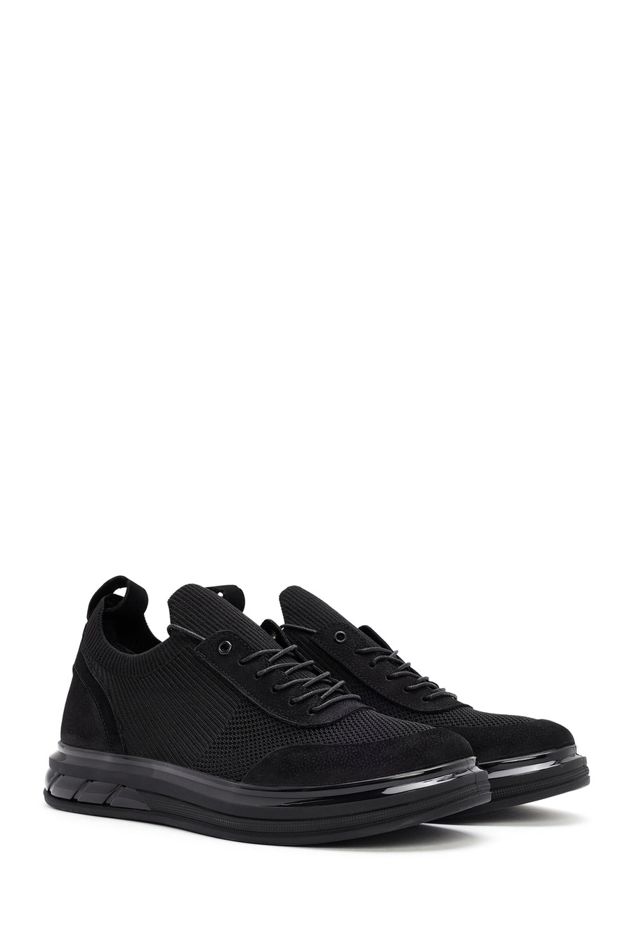 Erkek Siyah Kalın Tabanlı Bağcıklı Kumaş Sneaker