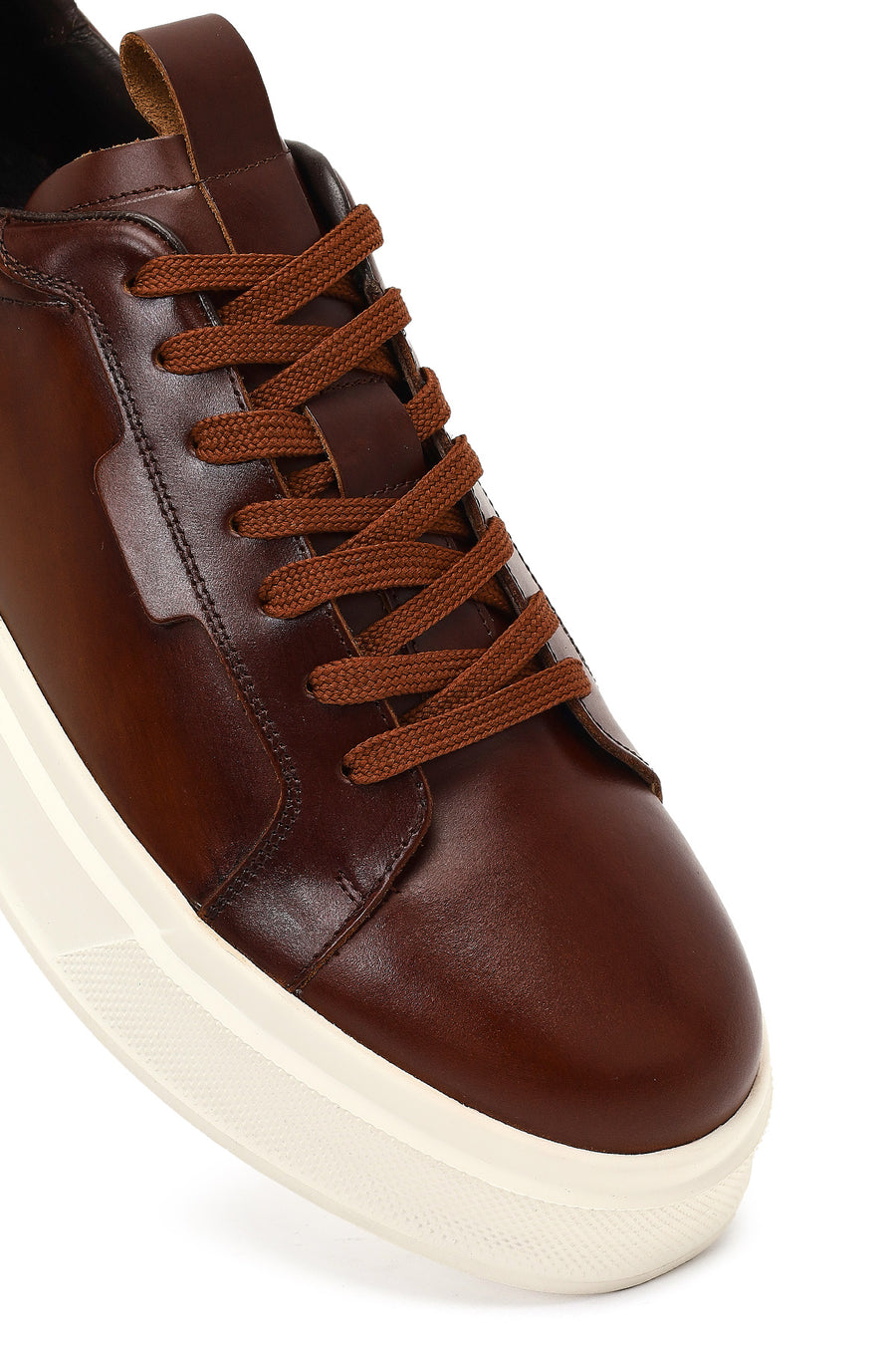 Male Brown Lace-Up Thick-Soled Leather Sneaker