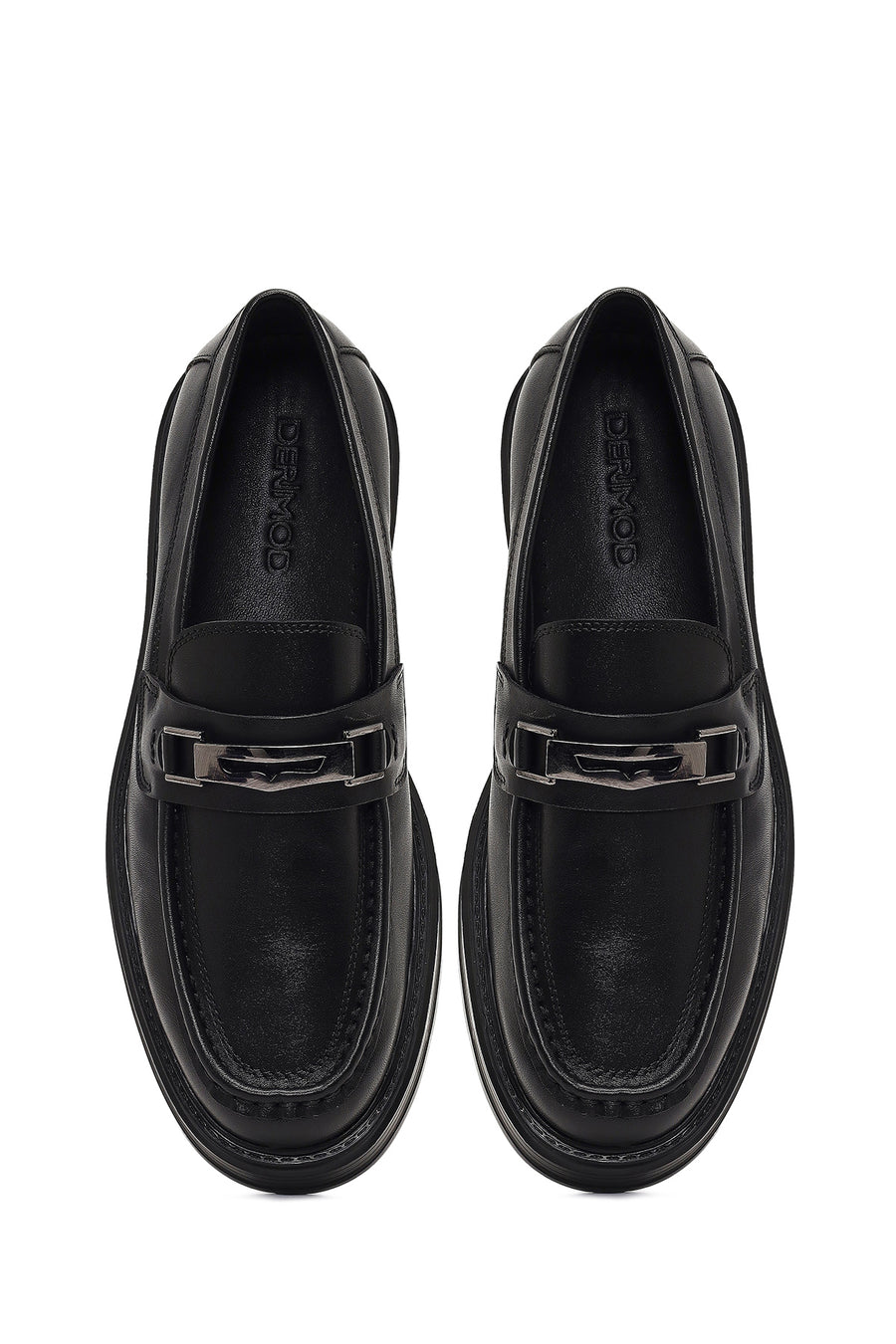 Men's Black Buckled Thick-Soled Leather Loafer