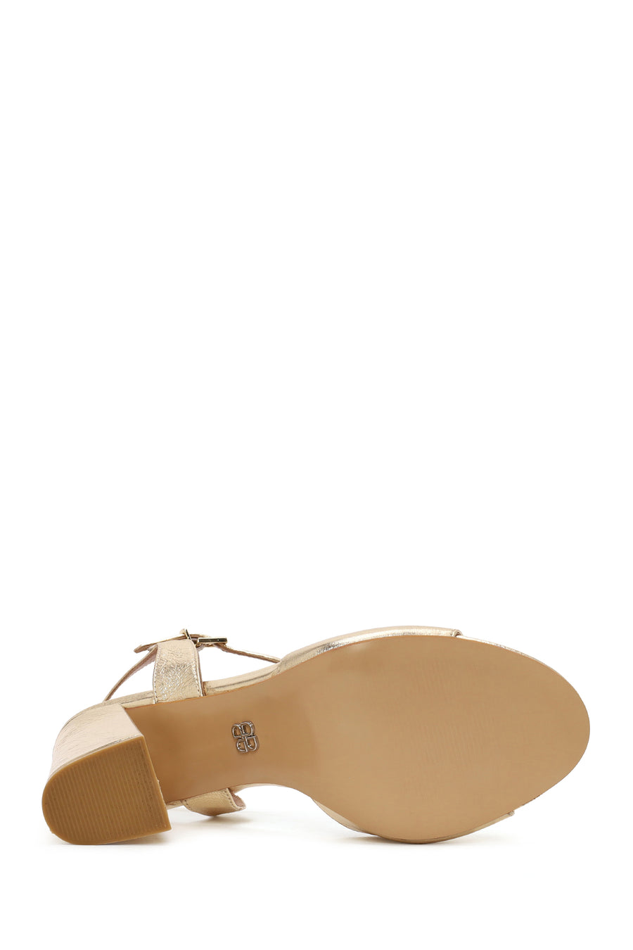 Women's Gold Ankle Buckle Chunky Heel Metallic Leather Sandals