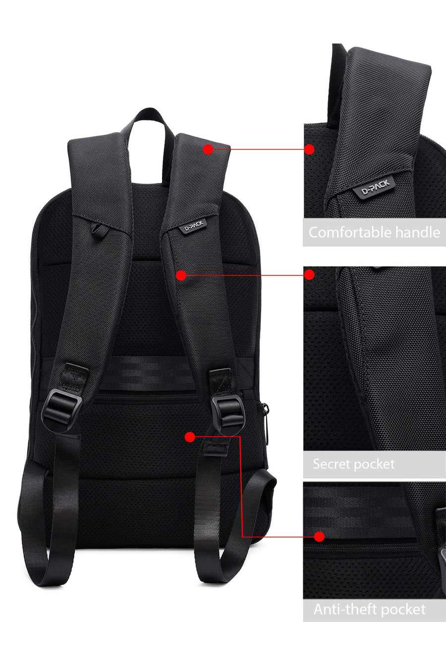D-Pack Unisex Black Backpack