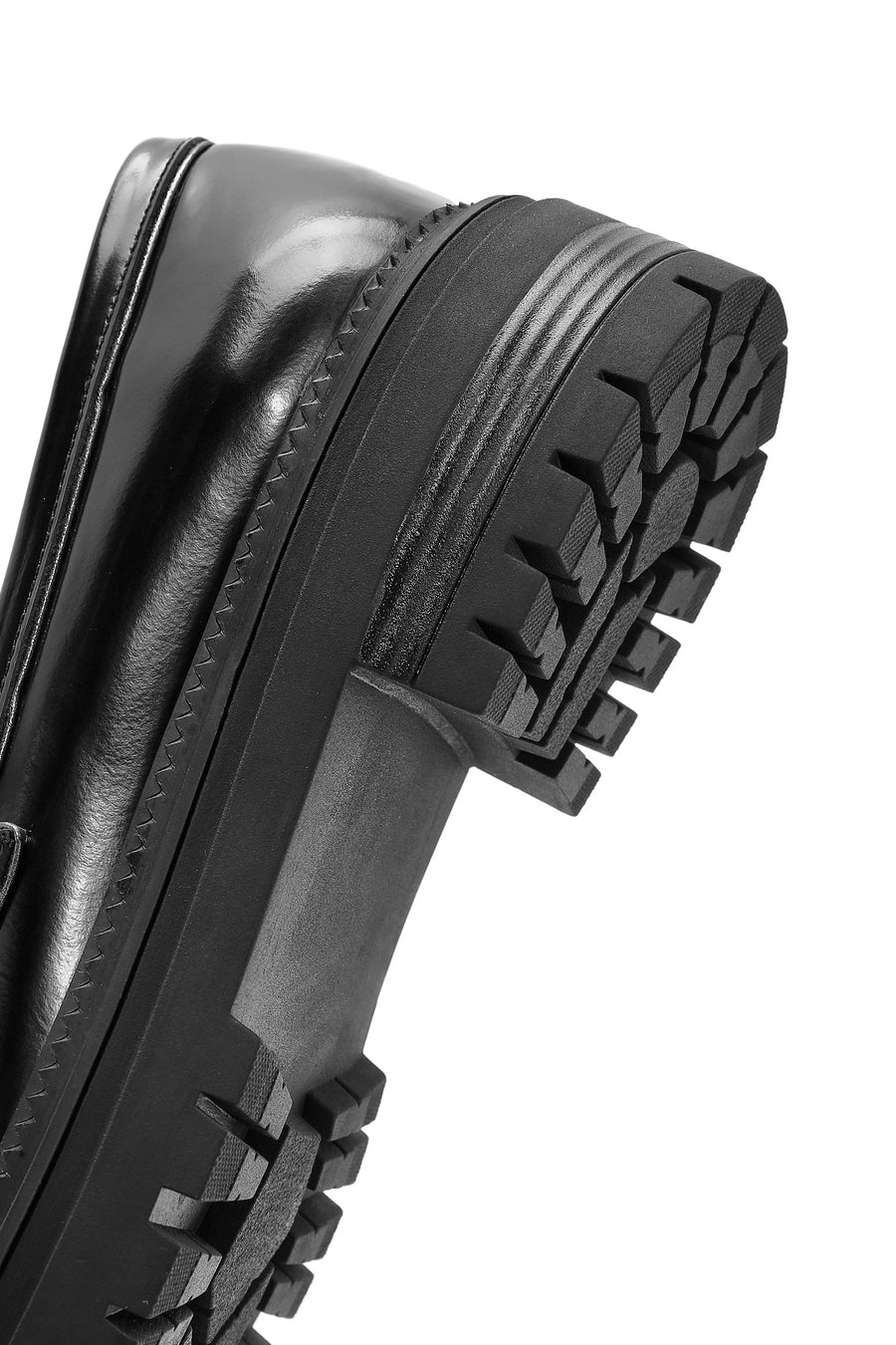 Women's Black Thick Soled Leather Masculine Loafer