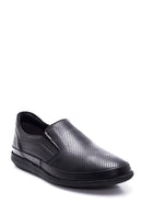 Men's Black Leather Perforated Sports Loafer | Derimod