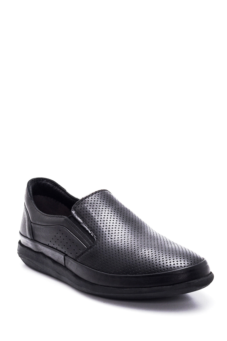 Men's Black Leather Perforated Sports Loafer