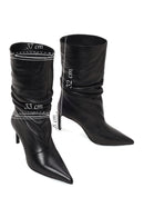 Woman Black Thin High-Heeled Leather Boots | Derimod