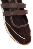 Women's Brown Strapped Suede Leather Ballet Flats | Derimod
