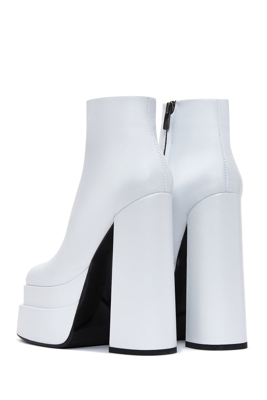 Women's White Leather Platform High Heel Boots