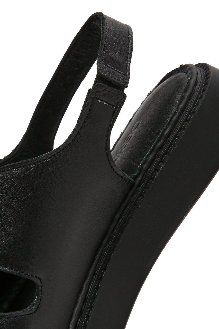 Women's Black Thick Soled Leather Comfort Sandals