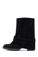 Woman Black Chunky Heel Suede Leather Boat | Derimod