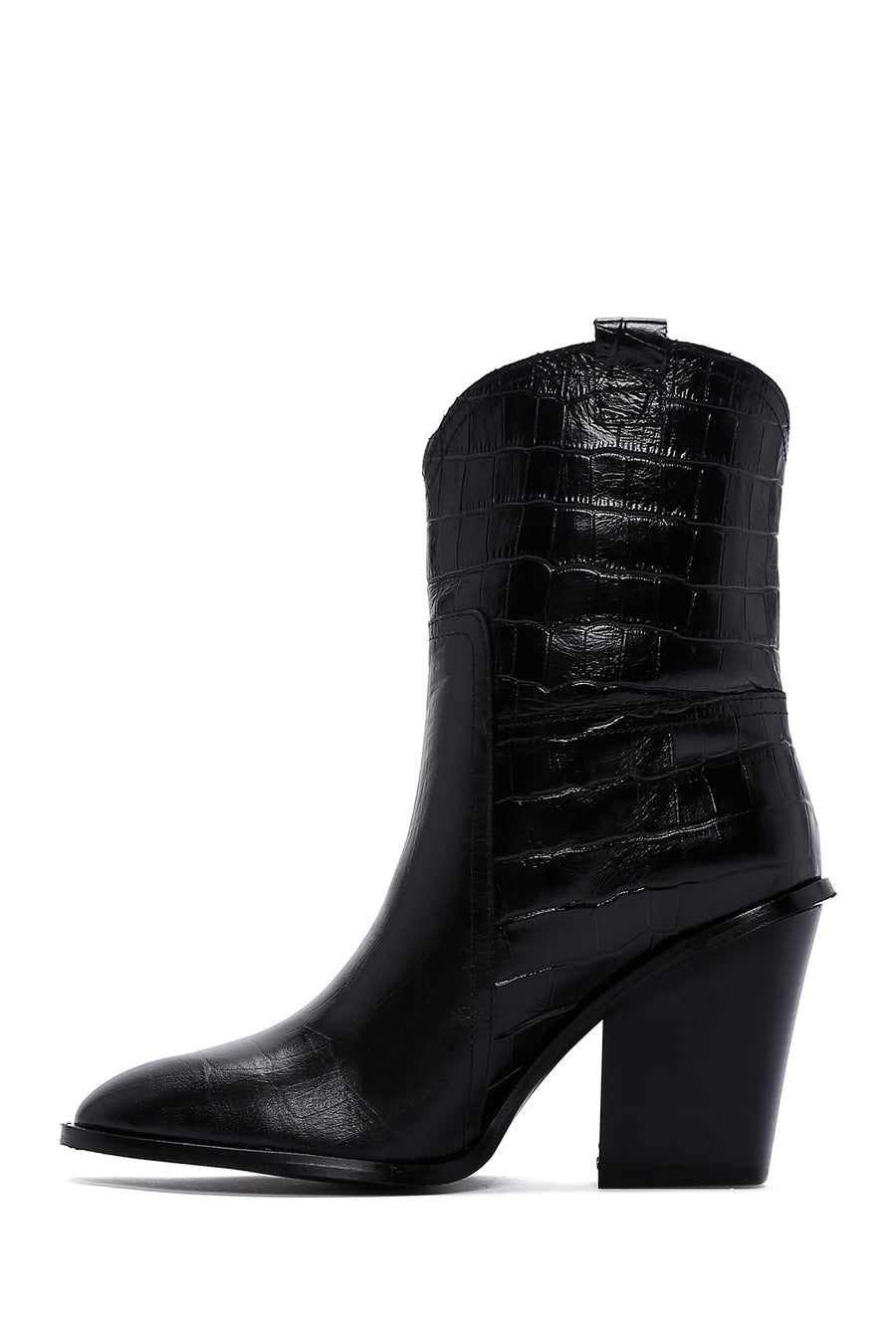 Women's Black Leather Heeled Cowboy Boots