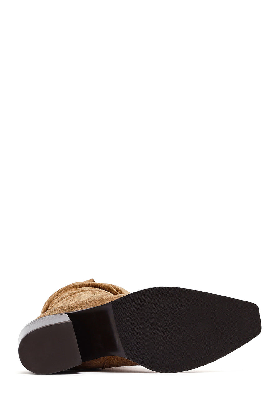 Woman Mink Chunky Heel Suede Leather Cowboy Boots