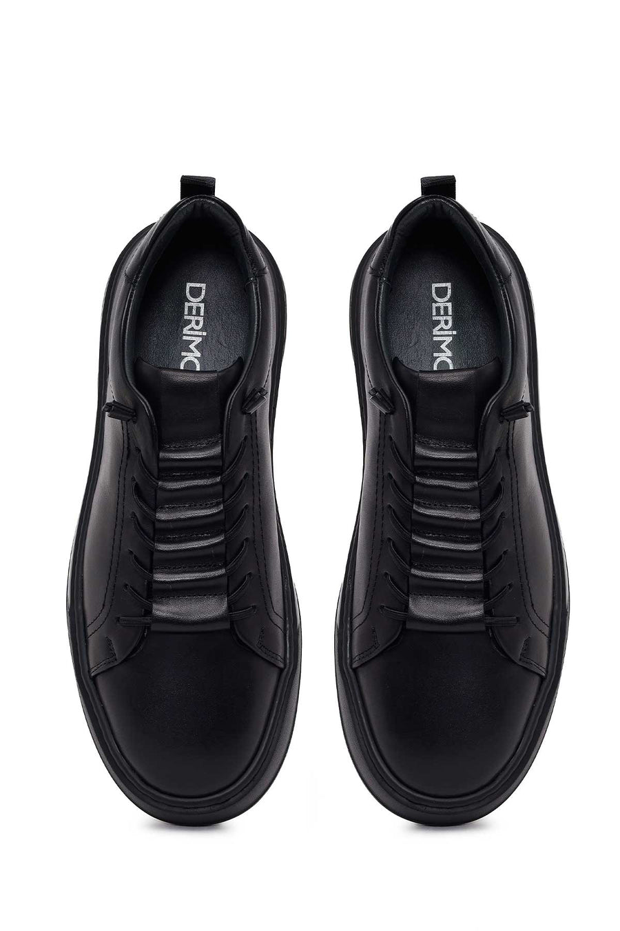 Erkek Siyah Bağcıklı Deri Sneaker