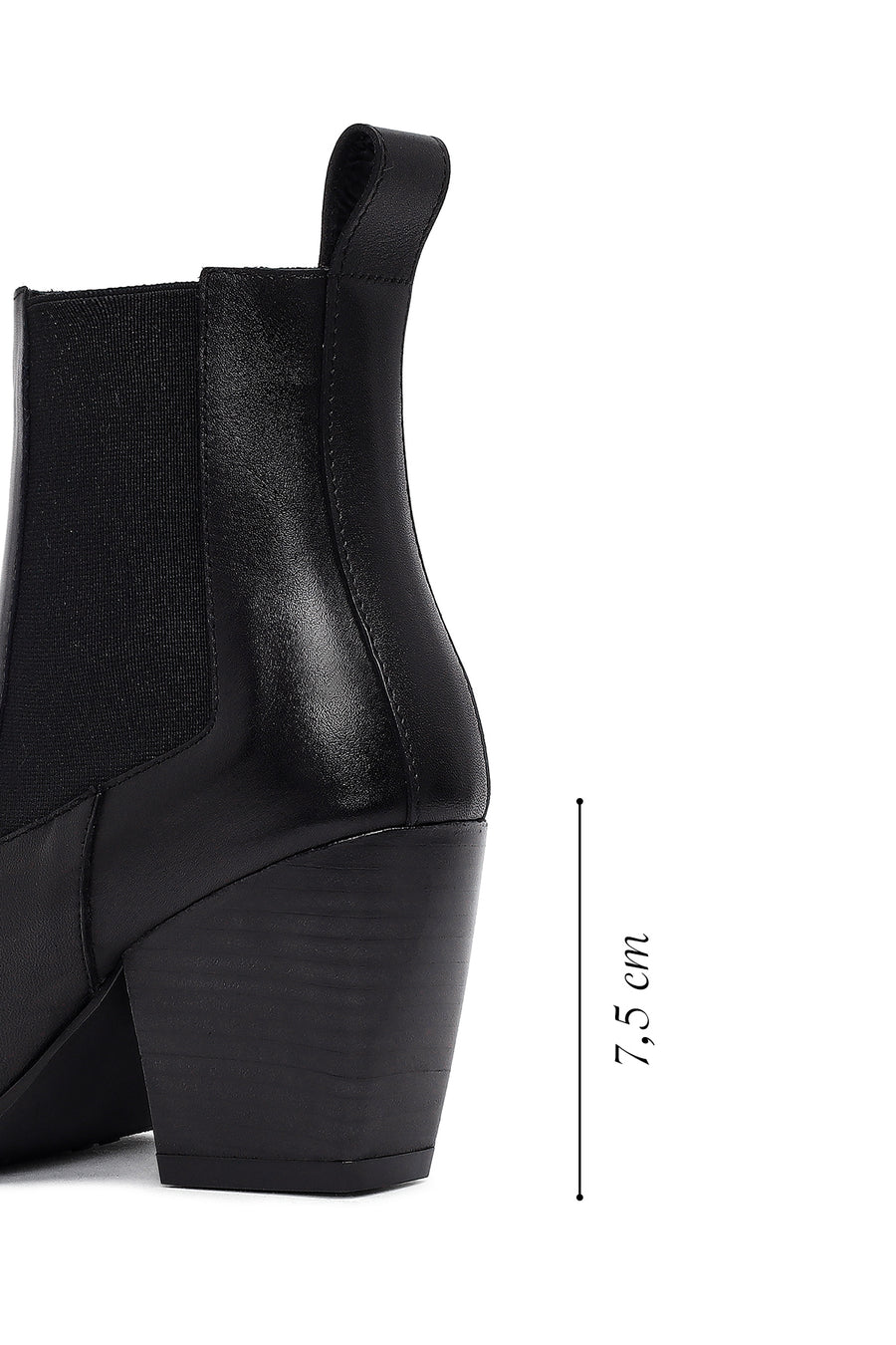 Women's Black Thick Heeled Leather Chelsea Boot