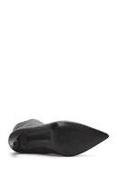 Women's Black Zippered Thin Heeled Leather Boots | Derimod