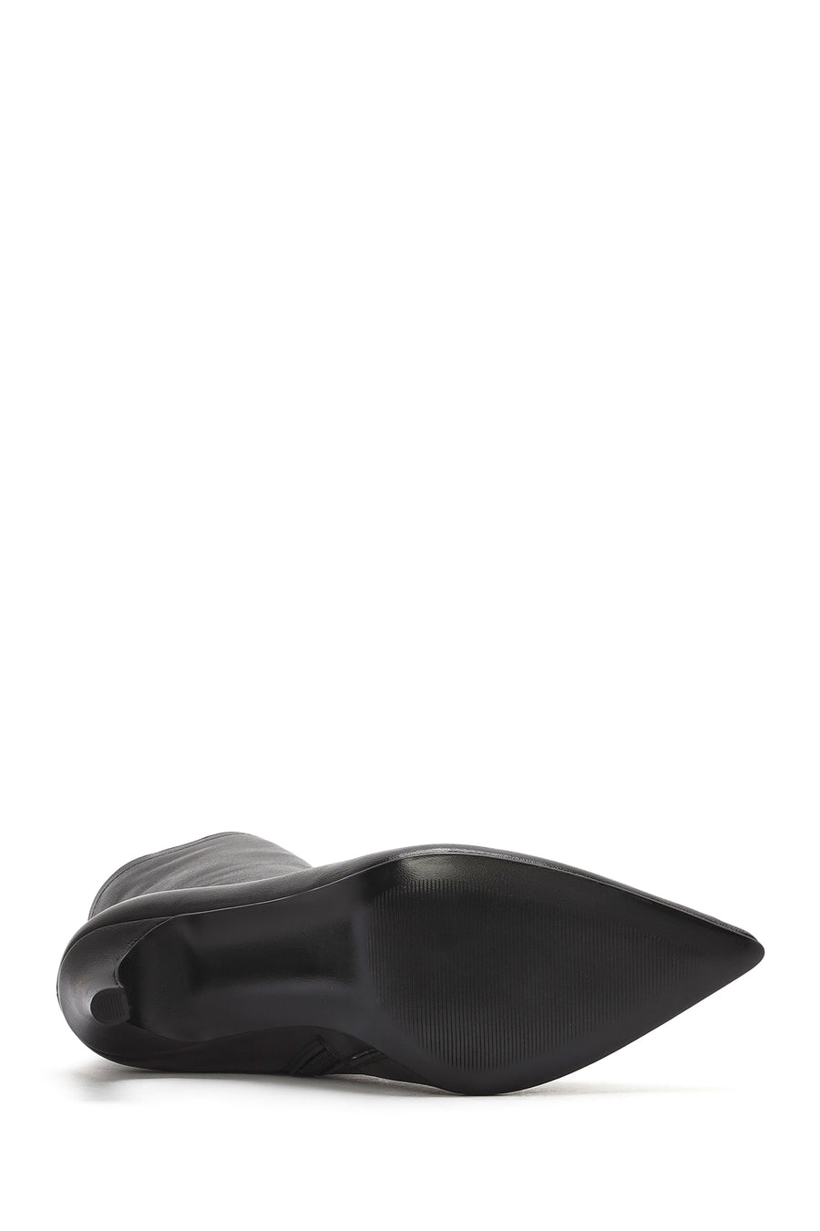 Women's Black Zippered Thin Heeled Leather Boots